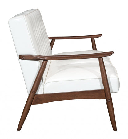 69" White Button Tufted Faux Leather And Brown Standard Sofa