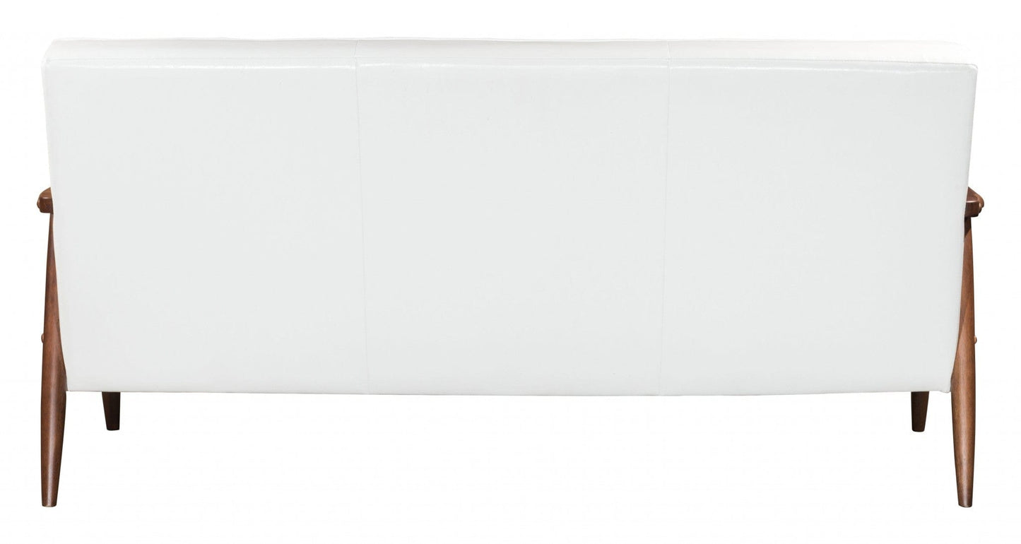 69" White Button Tufted Faux Leather And Brown Standard Sofa