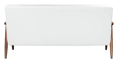 69" White Button Tufted Faux Leather And Brown Standard Sofa