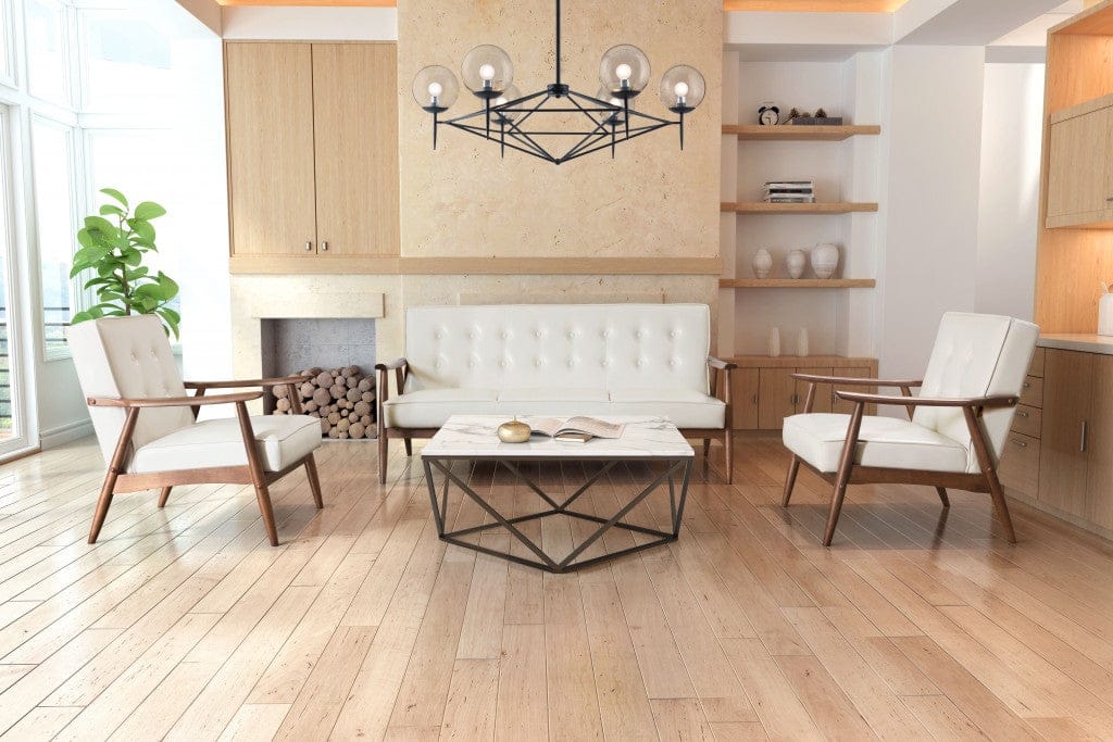 69" White Button Tufted Faux Leather And Brown Standard Sofa