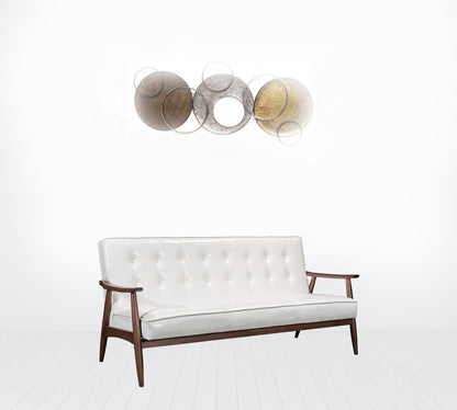 69" White Button Tufted Faux Leather And Brown Standard Sofa