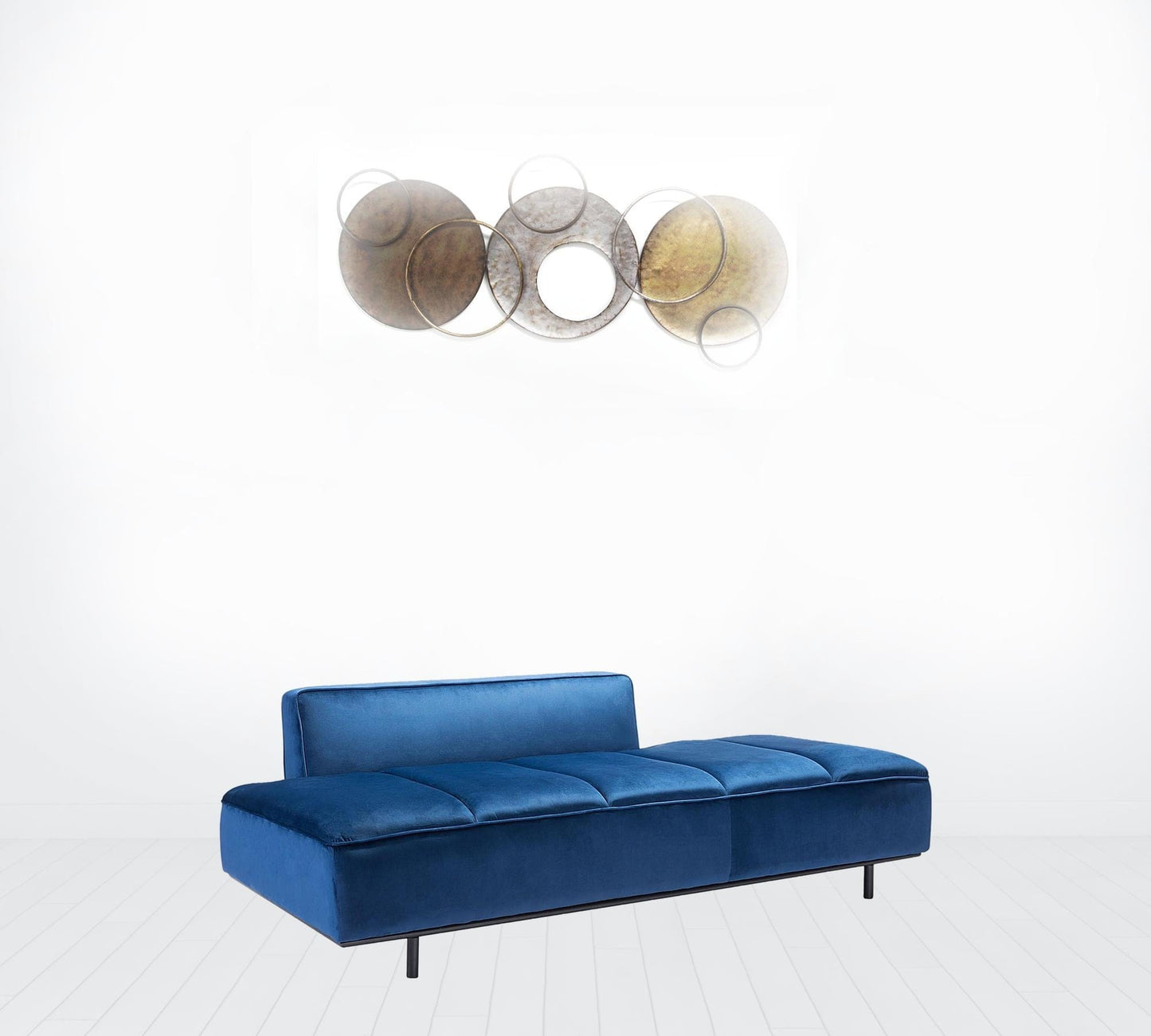 79" Blue Velvet And Black Metal Modular Sofa