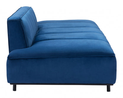 79" Blue Velvet And Black Metal Modular Sofa