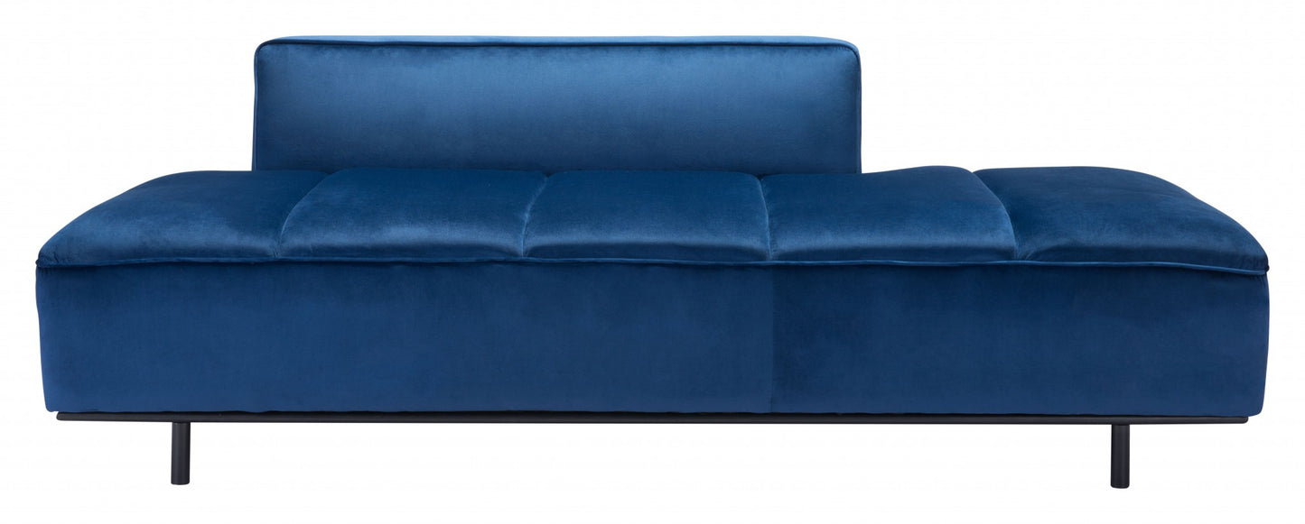 79" Blue Velvet And Black Metal Modular Sofa