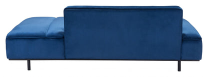 79" Blue Velvet And Black Metal Modular Sofa