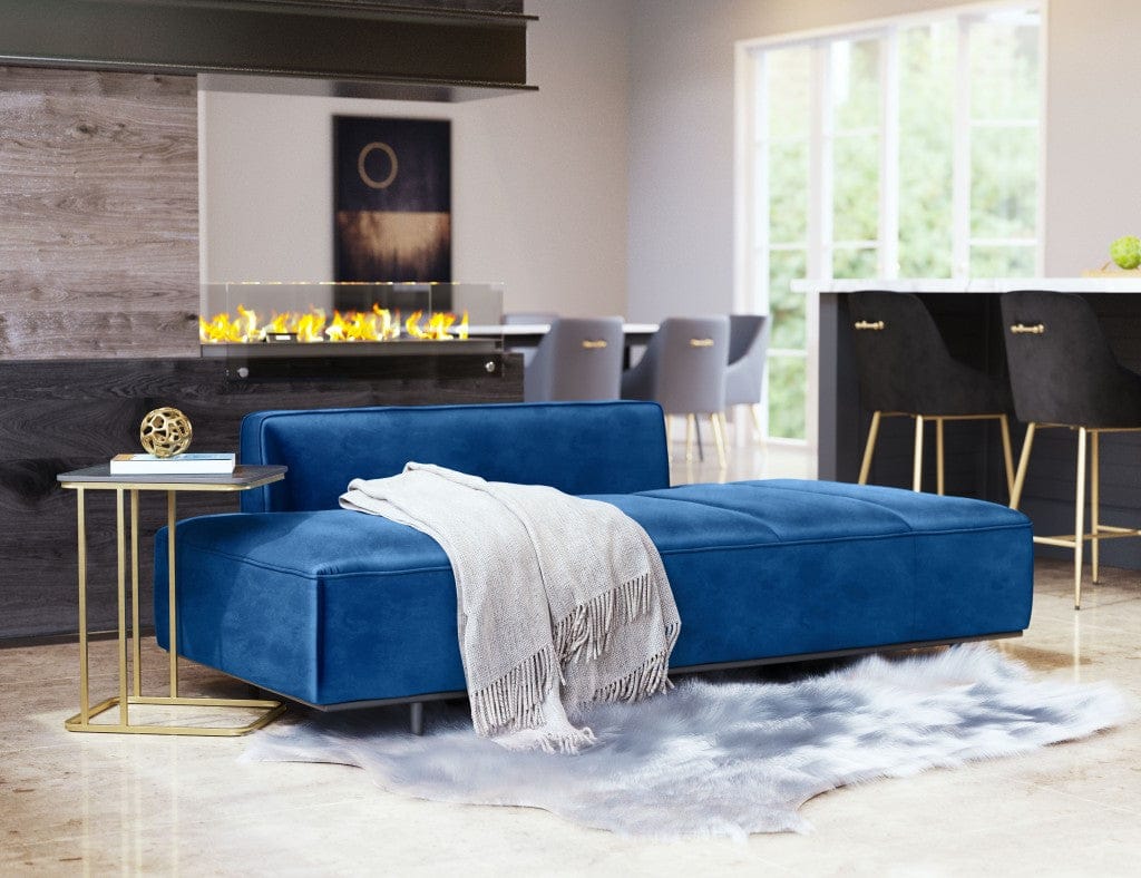 79" Blue Velvet And Black Metal Modular Sofa