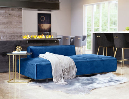 79" Blue Velvet And Black Metal Modular Sofa