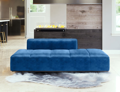 79" Blue Velvet And Black Metal Modular Sofa