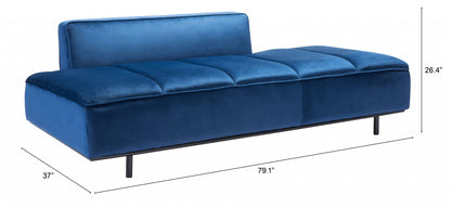 79" Blue Velvet And Black Metal Modular Sofa