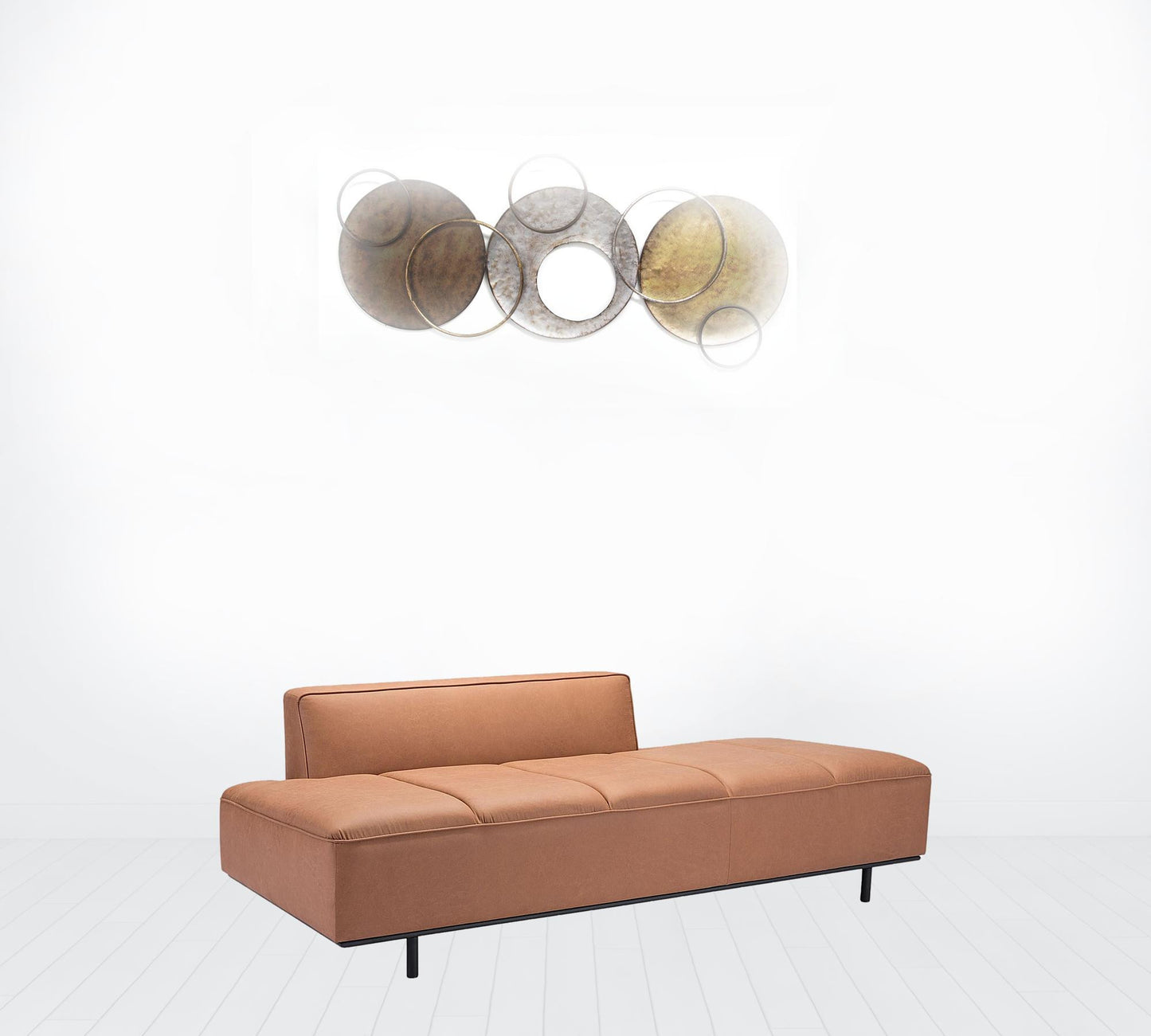 79" Camel Brown Faux Leather And Black Modular Sofa