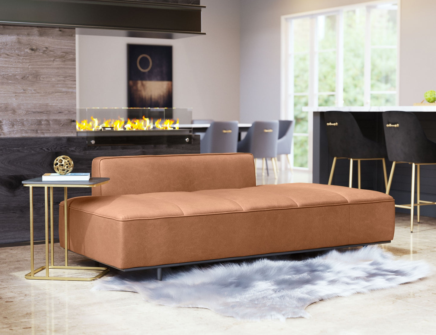 79" Camel Brown Faux Leather And Black Modular Sofa