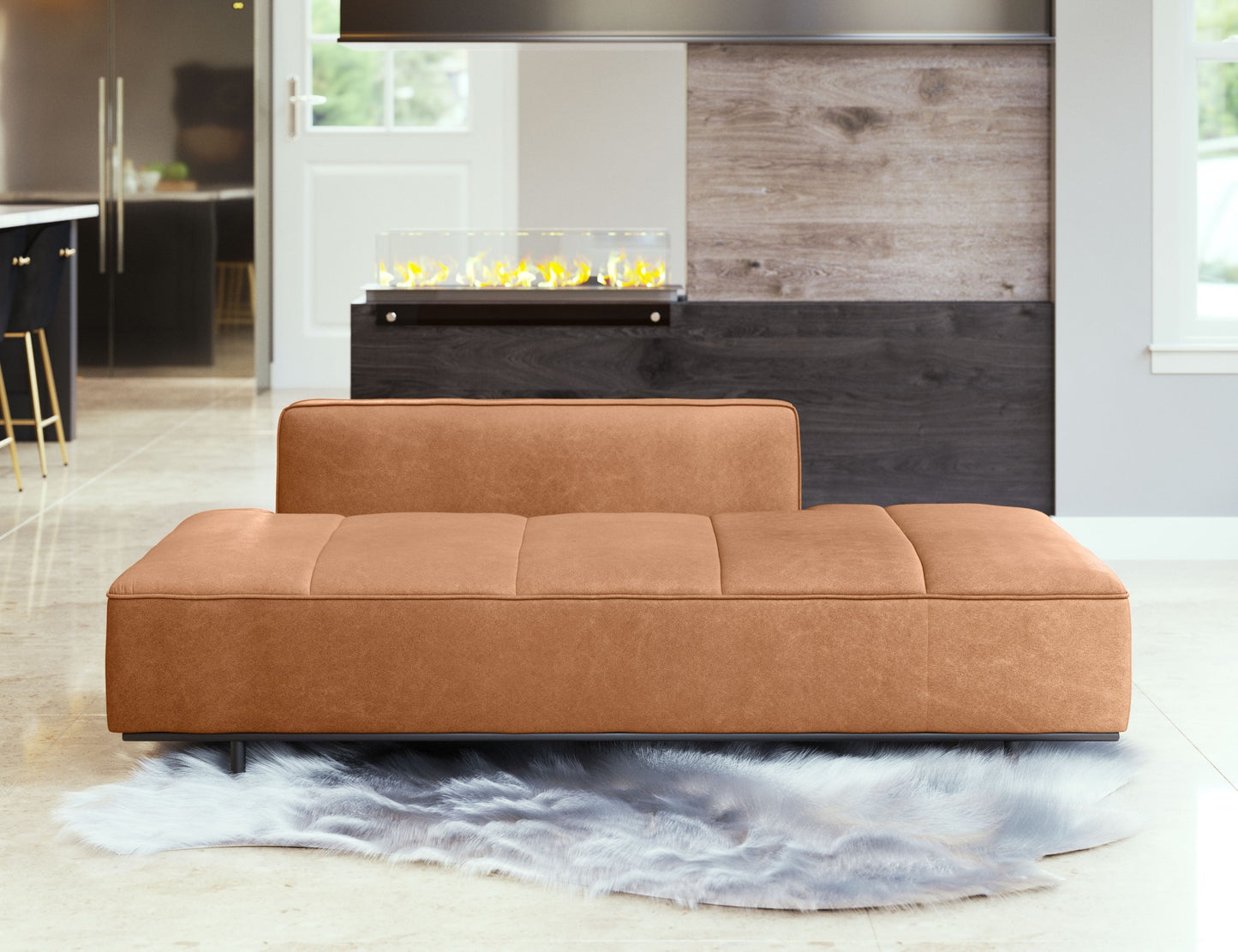 79" Camel Brown Faux Leather And Black Modular Sofa