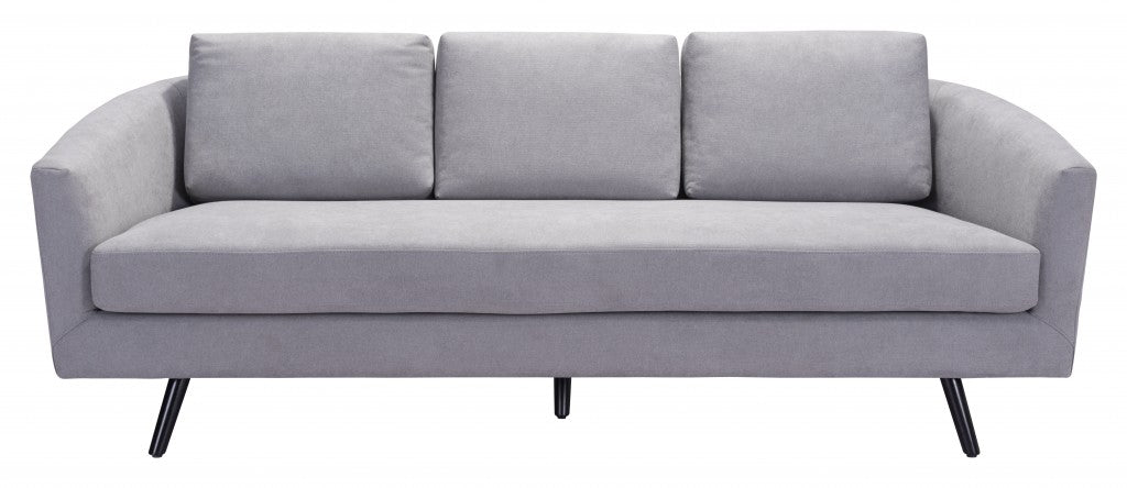 79" Gray Velvet And Black Curved Back Standard Sofa