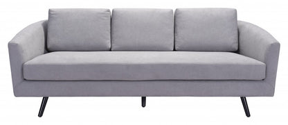 79" Gray Velvet And Black Curved Back Standard Sofa