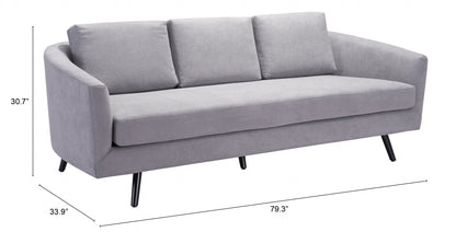 79" Gray Velvet And Black Curved Back Standard Sofa