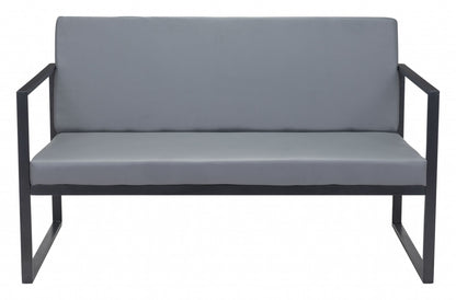 45" Gray Faux Leather And Black Metal Contemporary Sofa