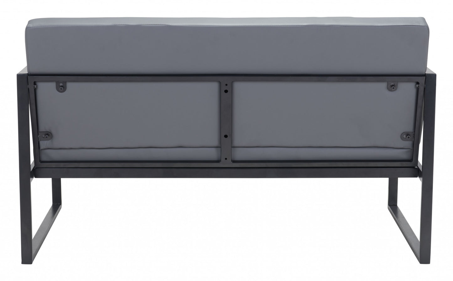 45" Gray Faux Leather And Black Metal Contemporary Sofa