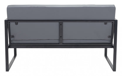 45" Gray Faux Leather And Black Metal Contemporary Sofa