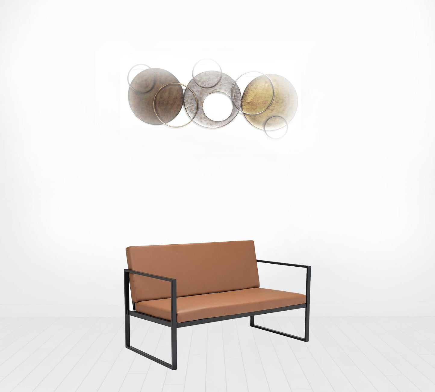 45" Brown Faux Leather And Black Modular Sofa