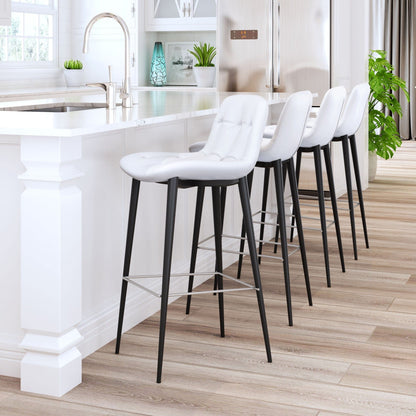 Set Of Two 36" White Steel Low Back Chairs With Footrest