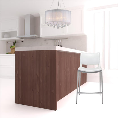 Set of Two White Faux Leather and Silver Mod Ergo Counter Chairs