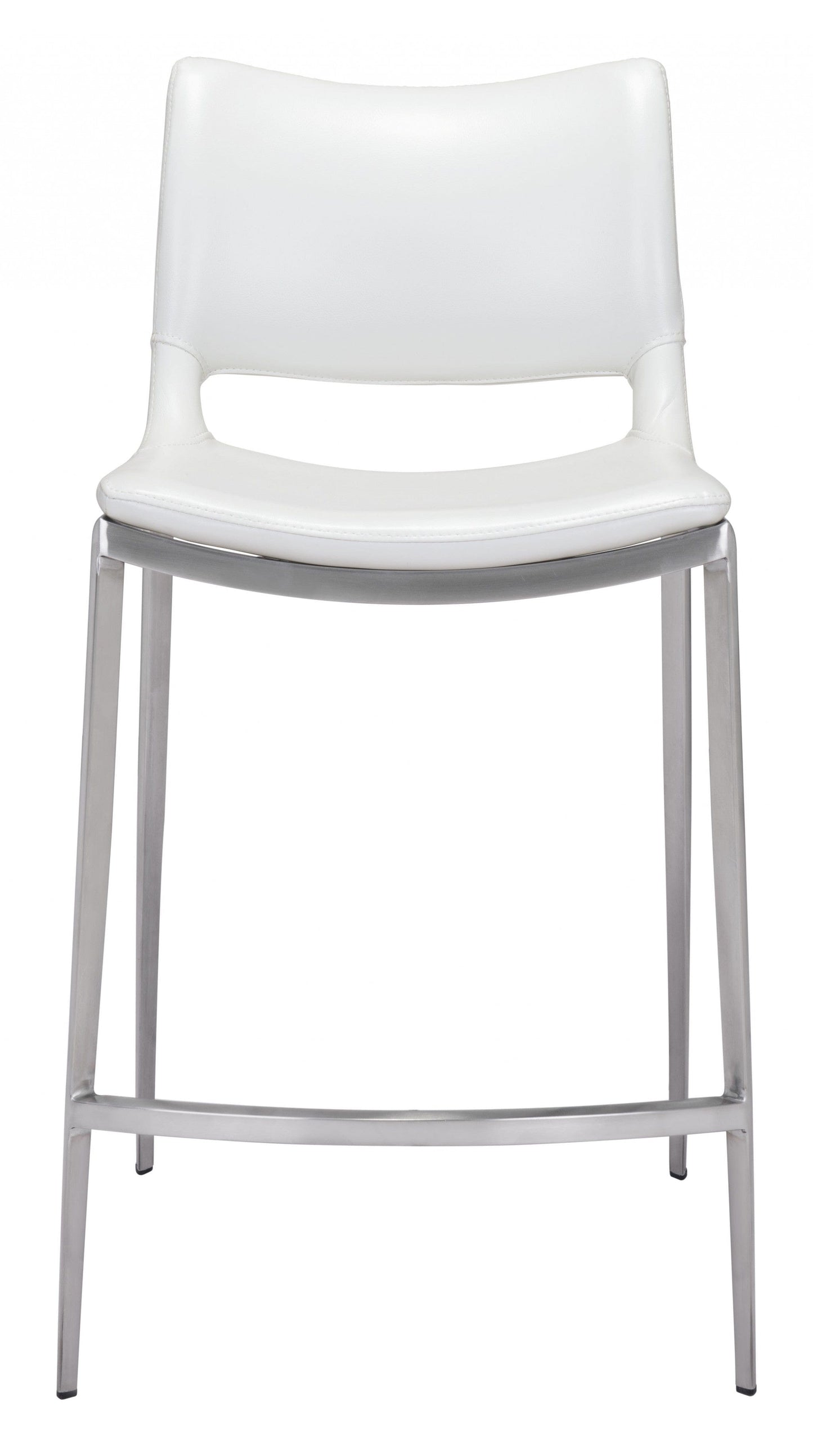 Set of Two White Faux Leather and Silver Mod Ergo Counter Chairs
