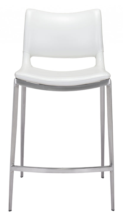 Set of Two White Faux Leather and Silver Mod Ergo Counter Chairs