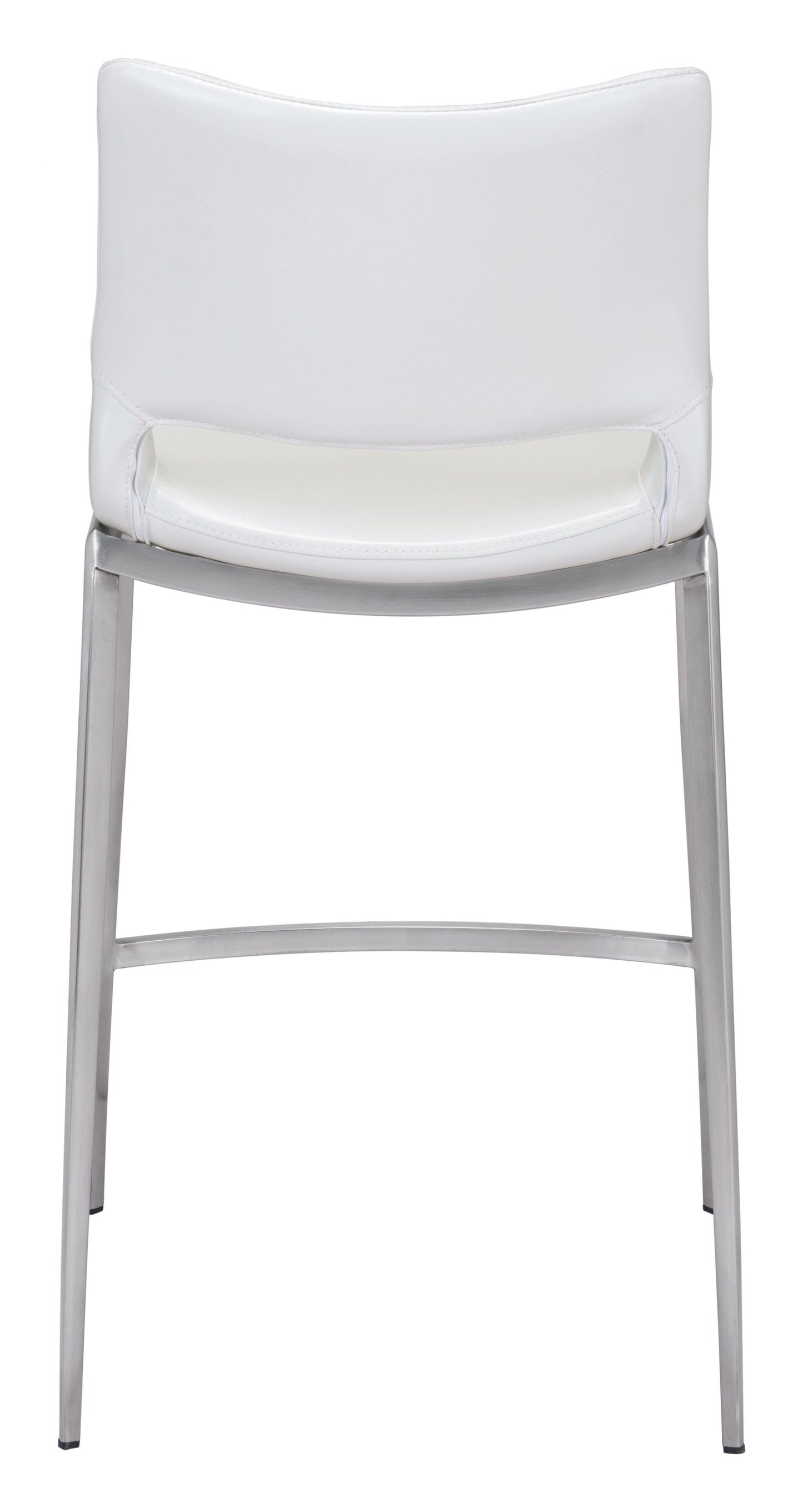 Set of Two White Faux Leather and Silver Mod Ergo Counter Chairs