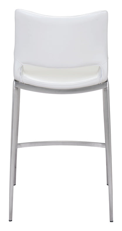 Set of Two White Faux Leather and Silver Mod Ergo Counter Chairs