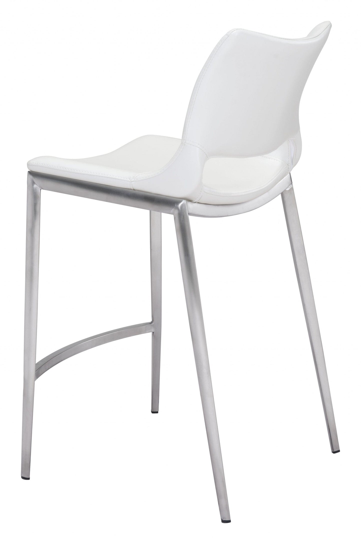 Set of Two White Faux Leather and Silver Mod Ergo Counter Chairs