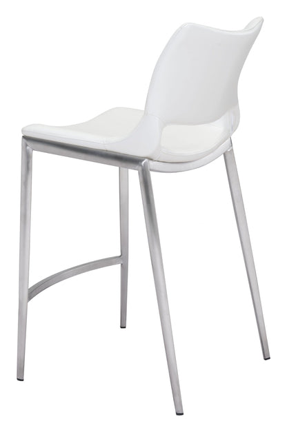 Set of Two White Faux Leather and Silver Mod Ergo Counter Chairs