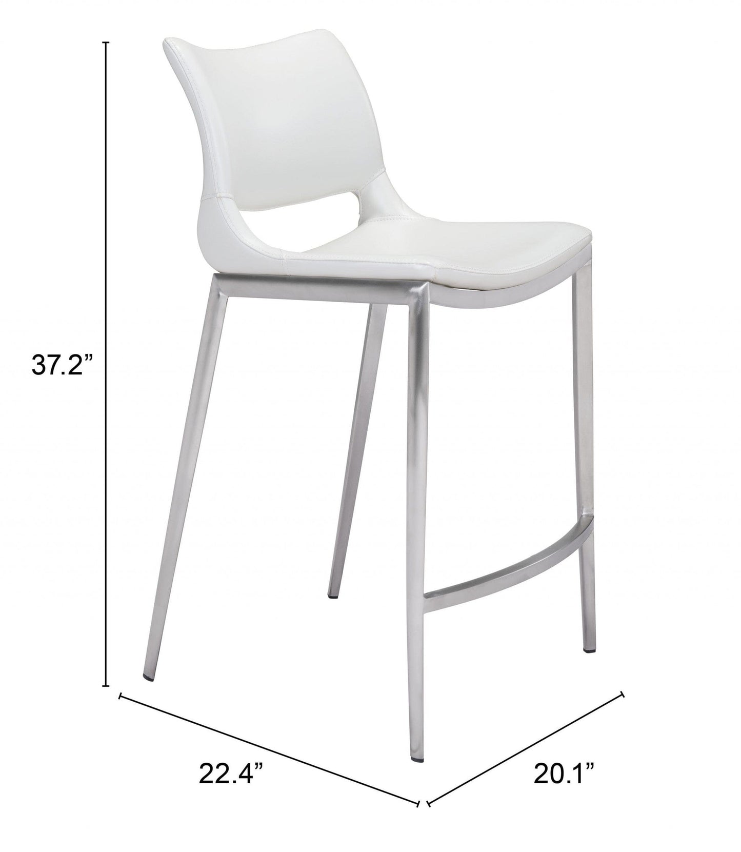 Set of Two White Faux Leather and Silver Mod Ergo Counter Chairs