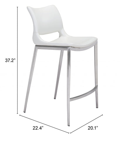 Set of Two White Faux Leather and Silver Mod Ergo Counter Chairs