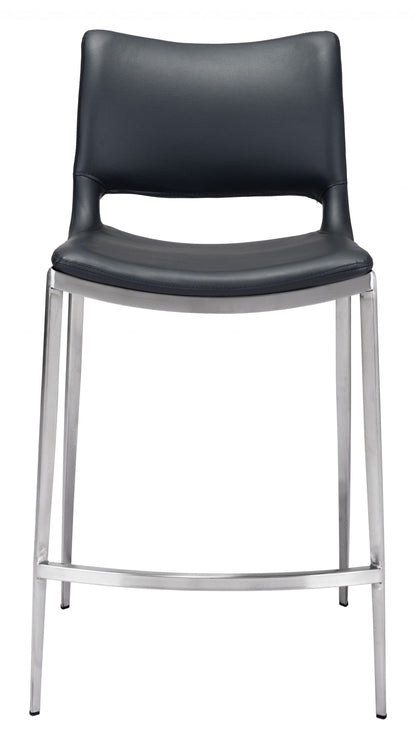 Set of Two Black Faux Leather and Silver Mod Ergo Counter Chairs