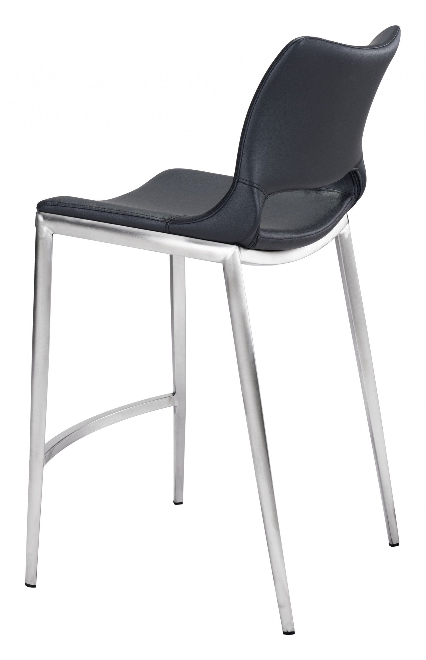 Set of Two Black Faux Leather and Silver Mod Ergo Counter Chairs