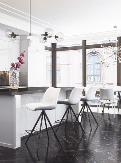 Set of Two White and Black Faux Leather Triangle Base Counter Chairs