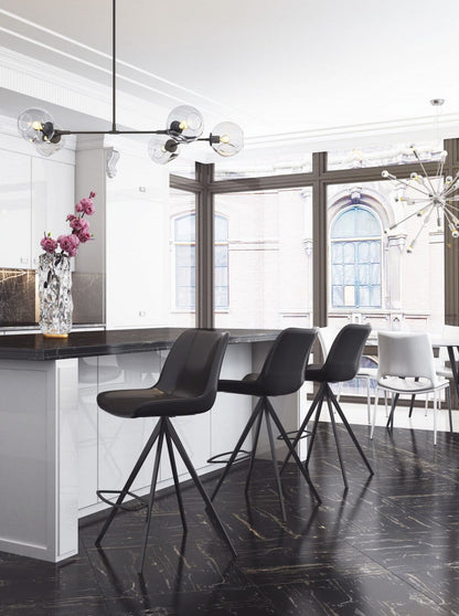 Set of Two Black on Black Faux Leather Triangle Base Counter Chairs