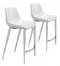Set of Two White Faux Leather and Steel Modern Stitch Bucket Counter Chairs
