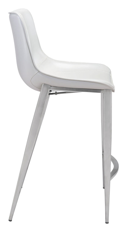 Set of Two White Faux Leather and Steel Modern Stitch Bucket Counter Chairs