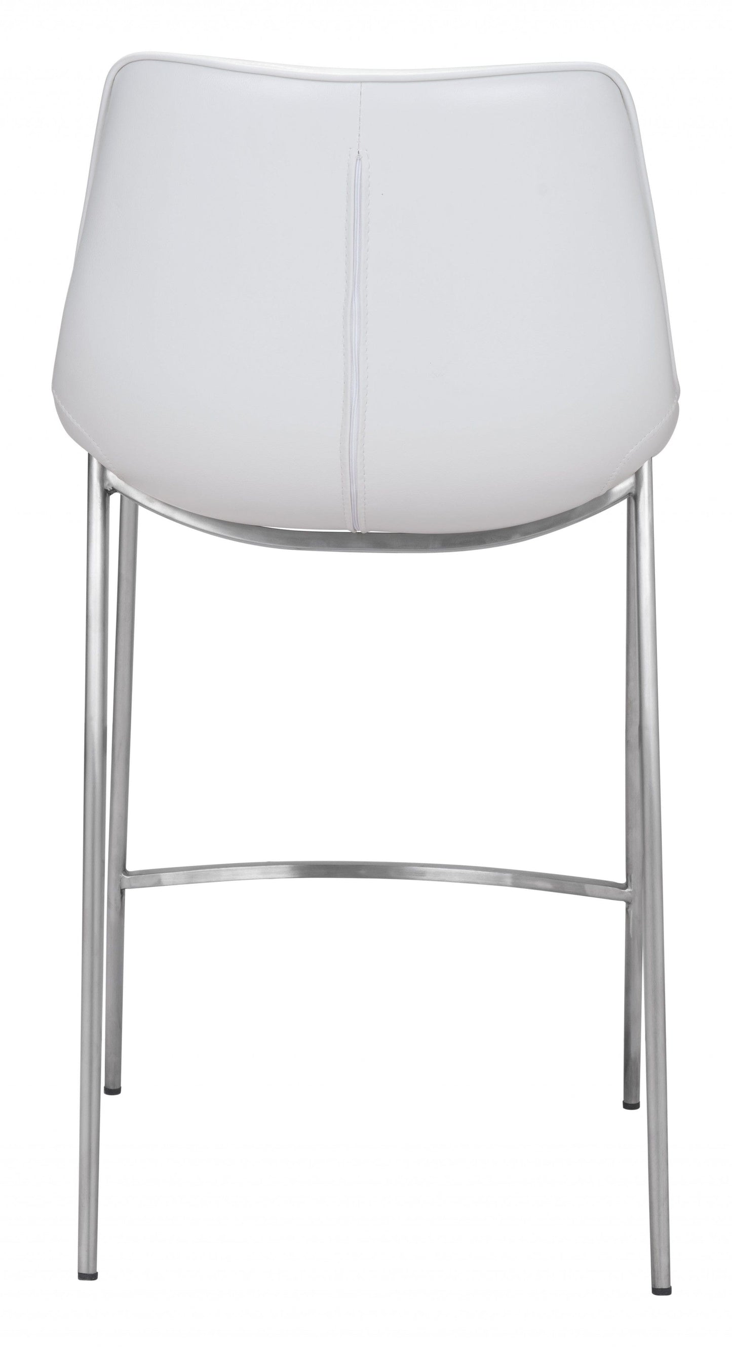 Set of Two White Faux Leather and Steel Modern Stitch Bucket Counter Chairs