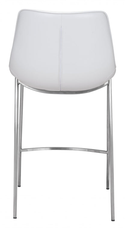Set of Two White Faux Leather and Steel Modern Stitch Bucket Counter Chairs