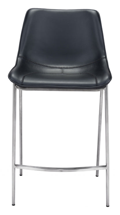 Set of Two Black Faux Leather and Steel Modern Stitch Bucket Counter Chairs