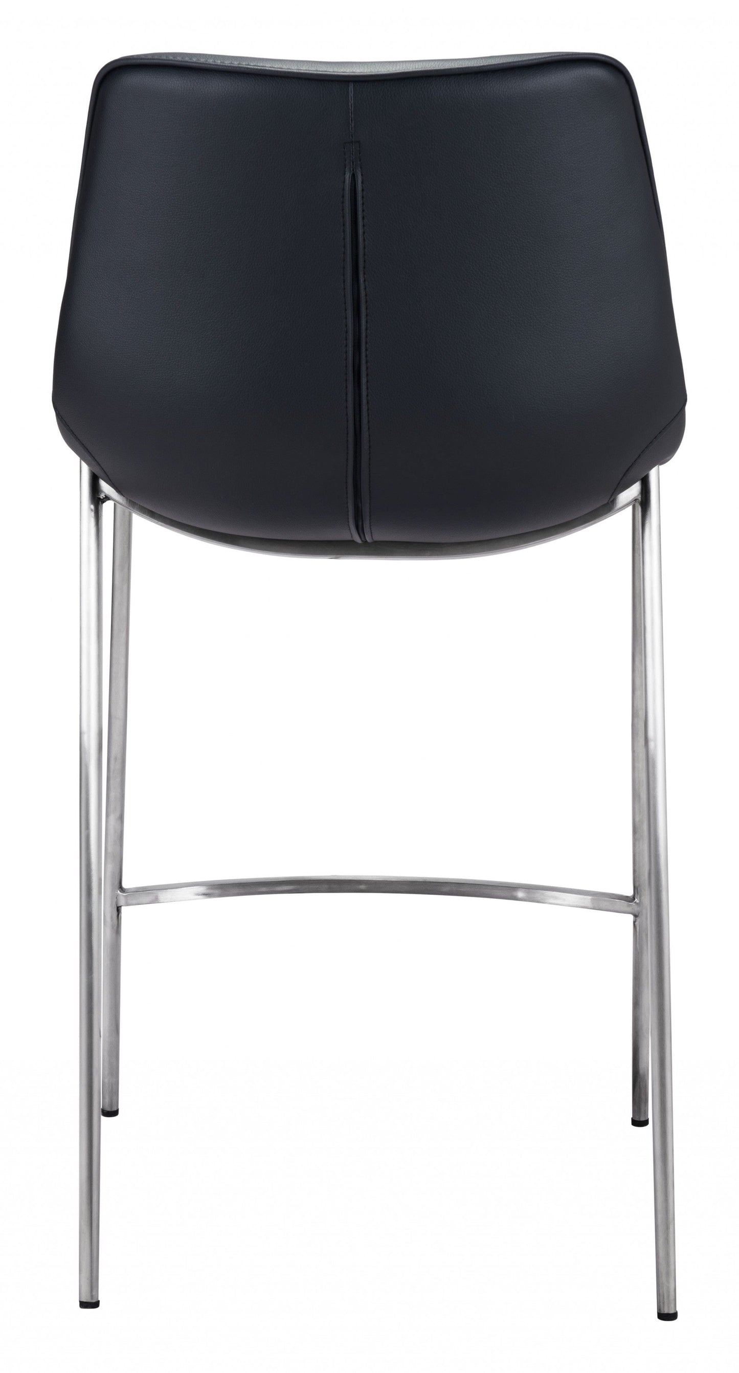 Set of Two Black Faux Leather and Steel Modern Stitch Bucket Counter Chairs