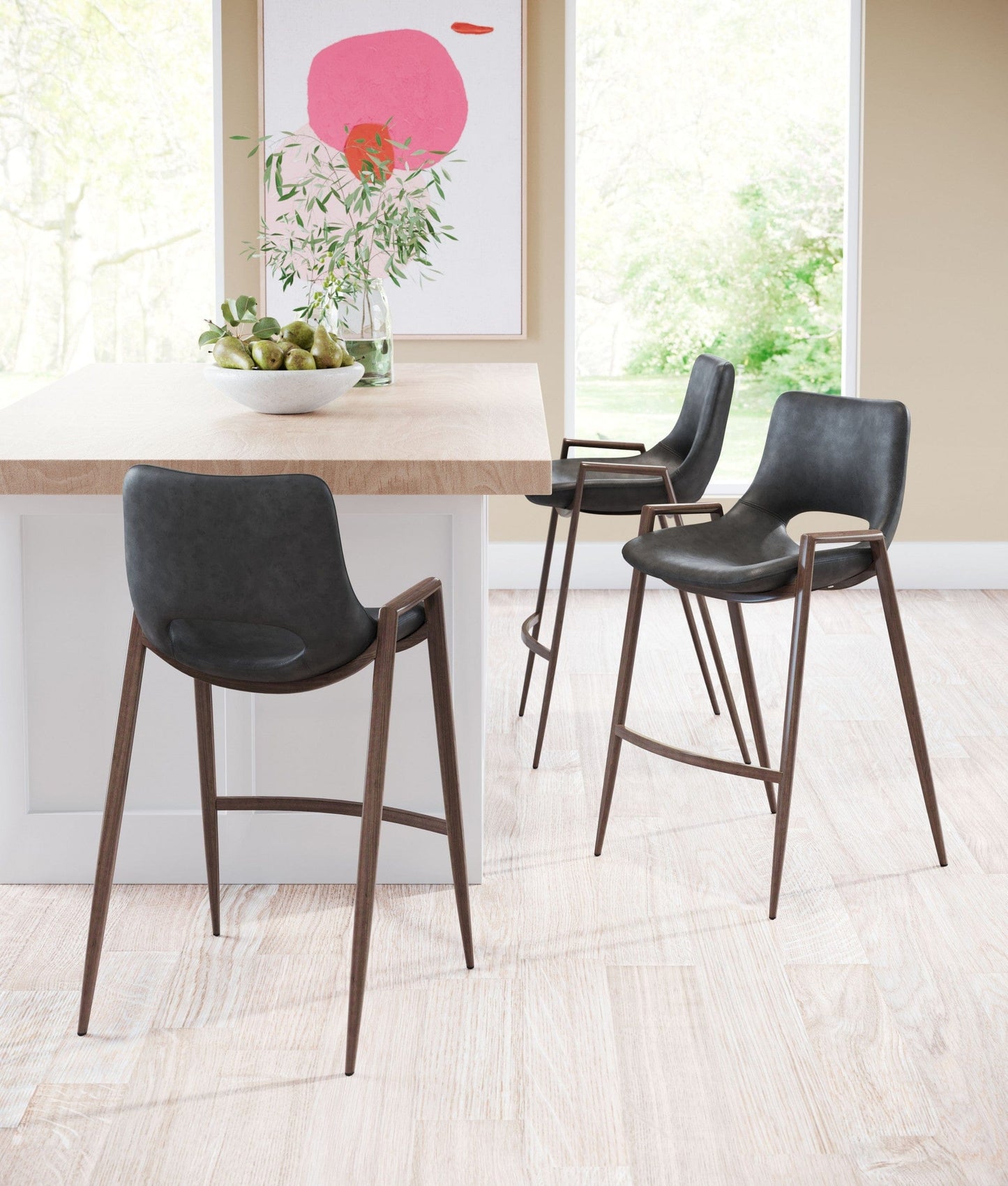 Set of Two Black Retro Modern Funk Counter Chairs