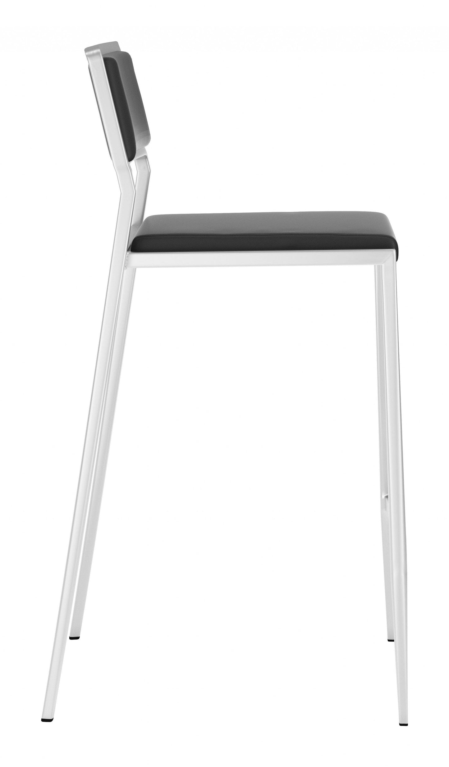 Set of Two Black Faux Leather and Stainless Low Back Counter Stools