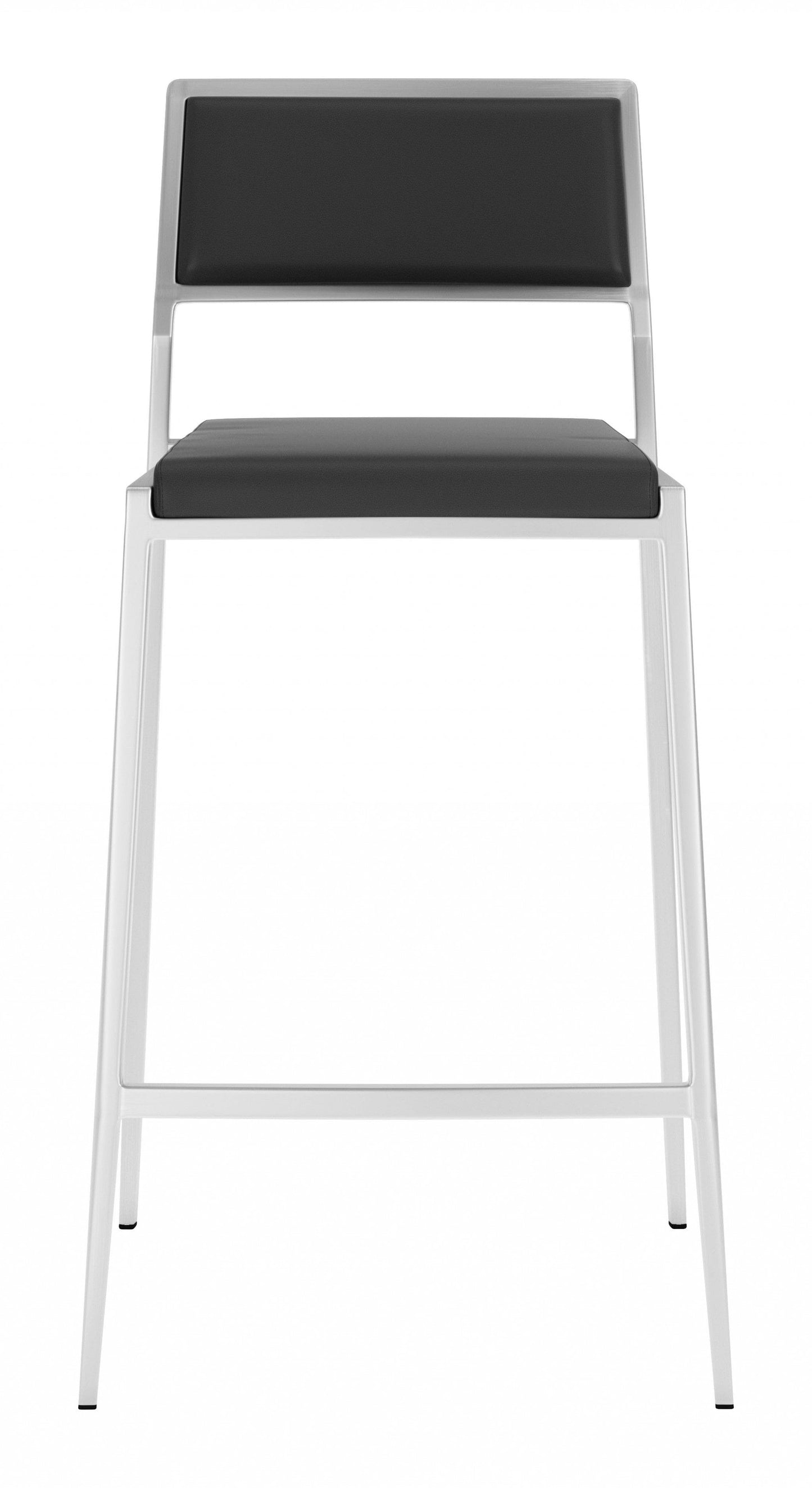 Set of Two Black Faux Leather and Stainless Low Back Counter Stools