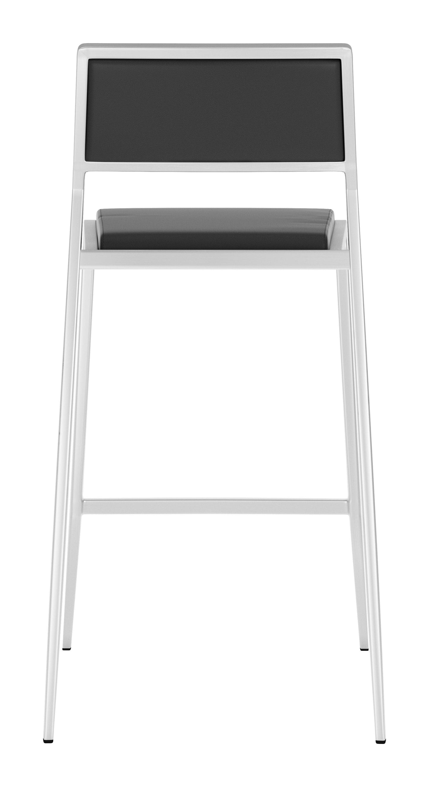 Set of Two Black Faux Leather and Stainless Low Back Counter Stools