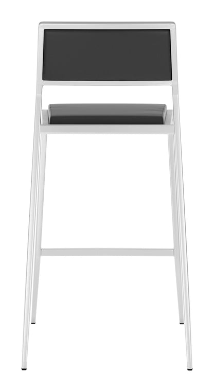 Set of Two Black Faux Leather and Stainless Low Back Counter Stools