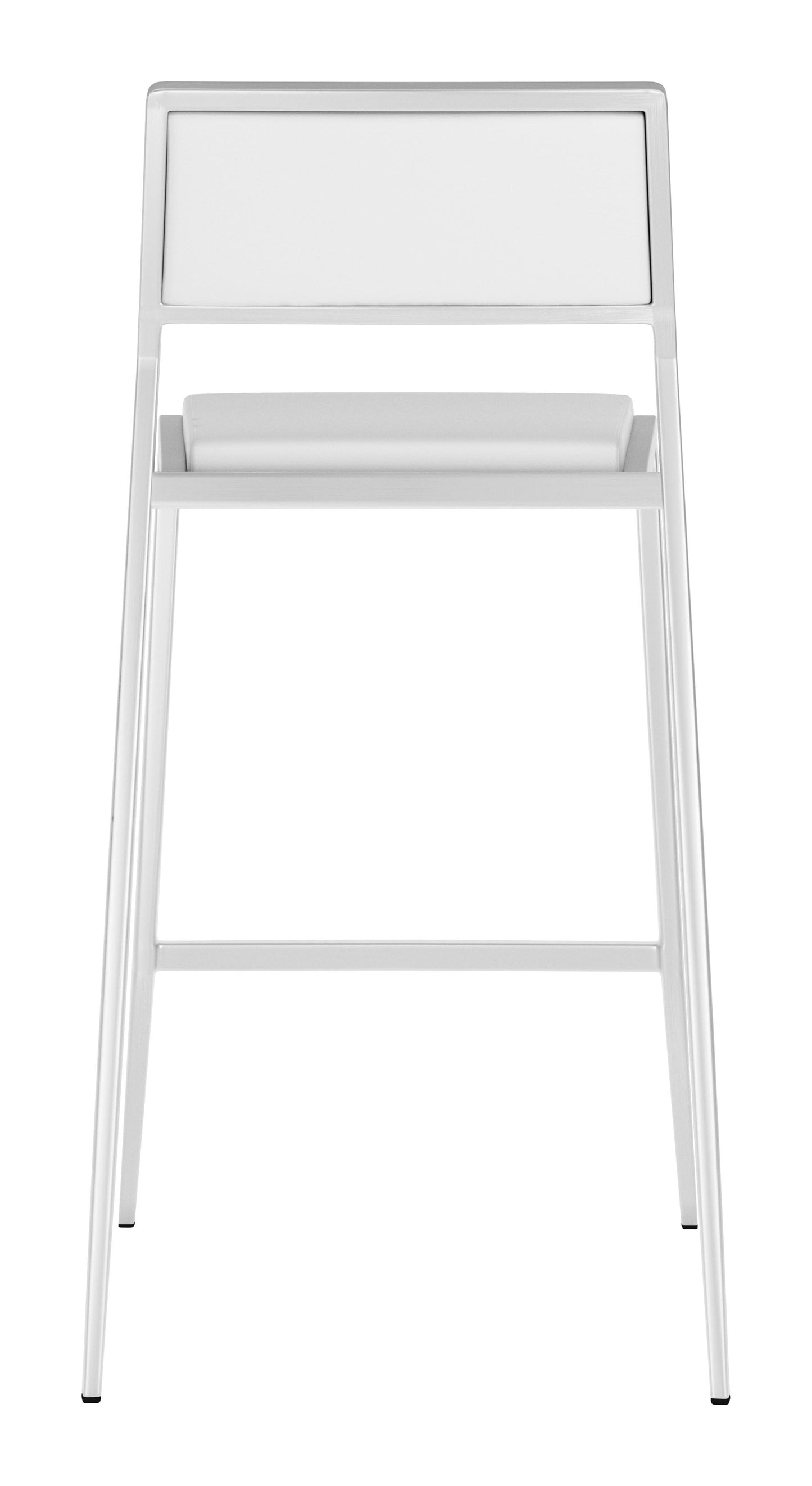 Set of Two White Faux Leather and Stainless Low Back Counter Stools