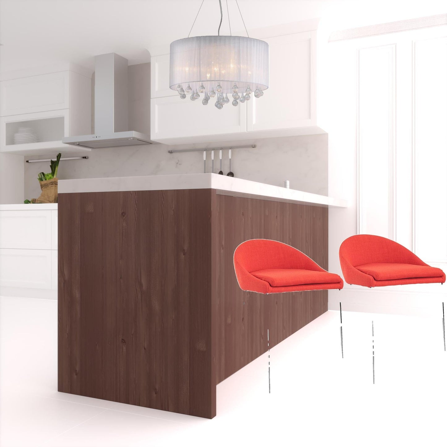 Set Of Two 30" Tangerine Low Back Chairs With Footrest